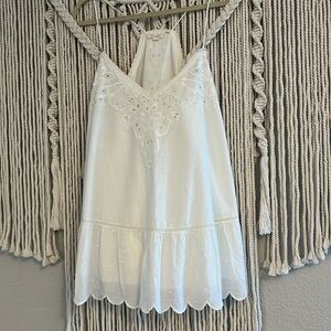 Anthropologie Gorgeous White, lined lace/applique pattern shift/blouse SZ 12